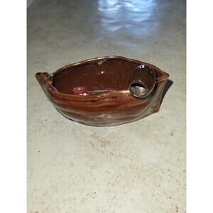 Vintage Unmarked MCM Brown Boat Submarine Shaped Pottery Peice